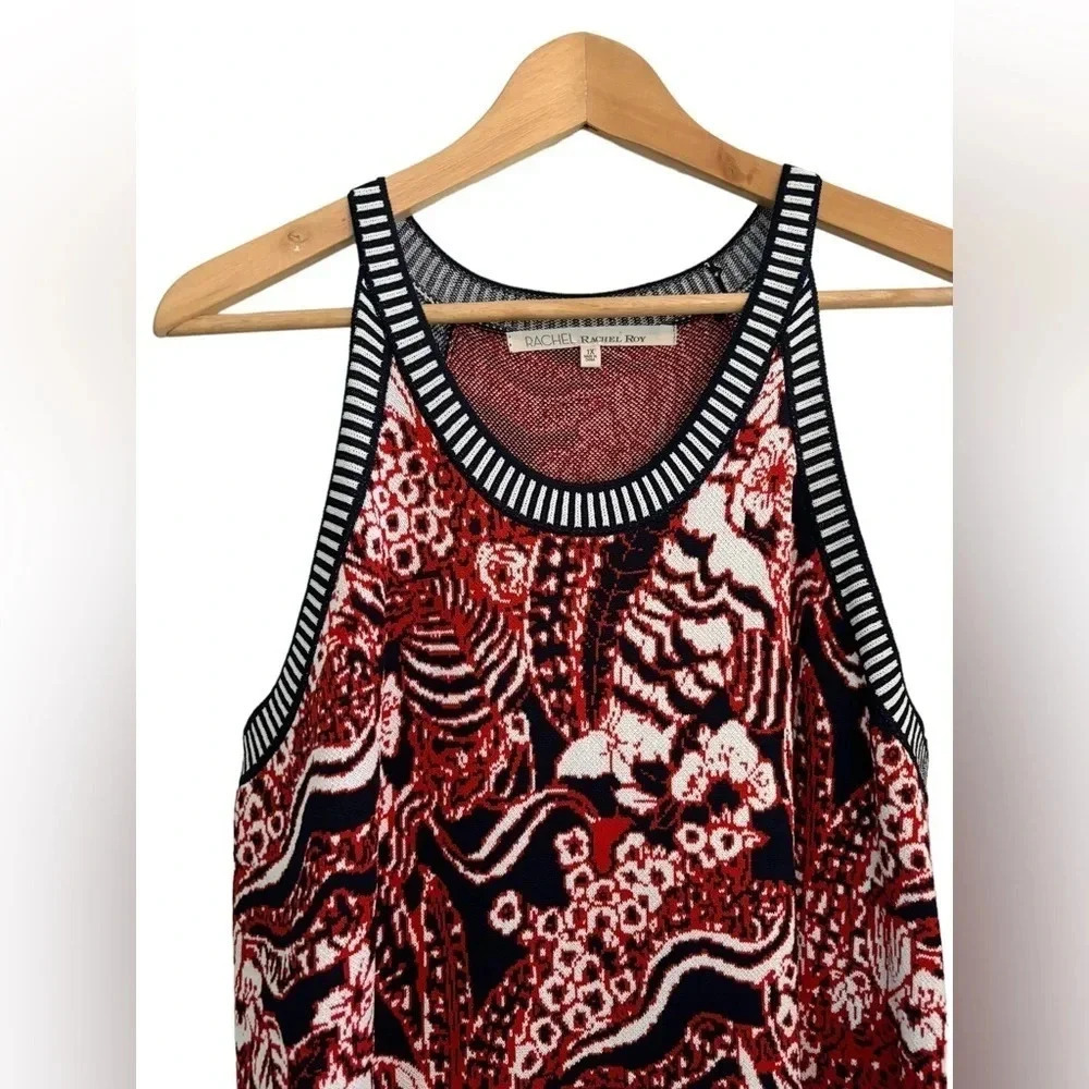 RACHEL Rachel Roy Printed Harland Midi Women's Dress Navy Blue/Red Size 1X - Picture 2 of 6